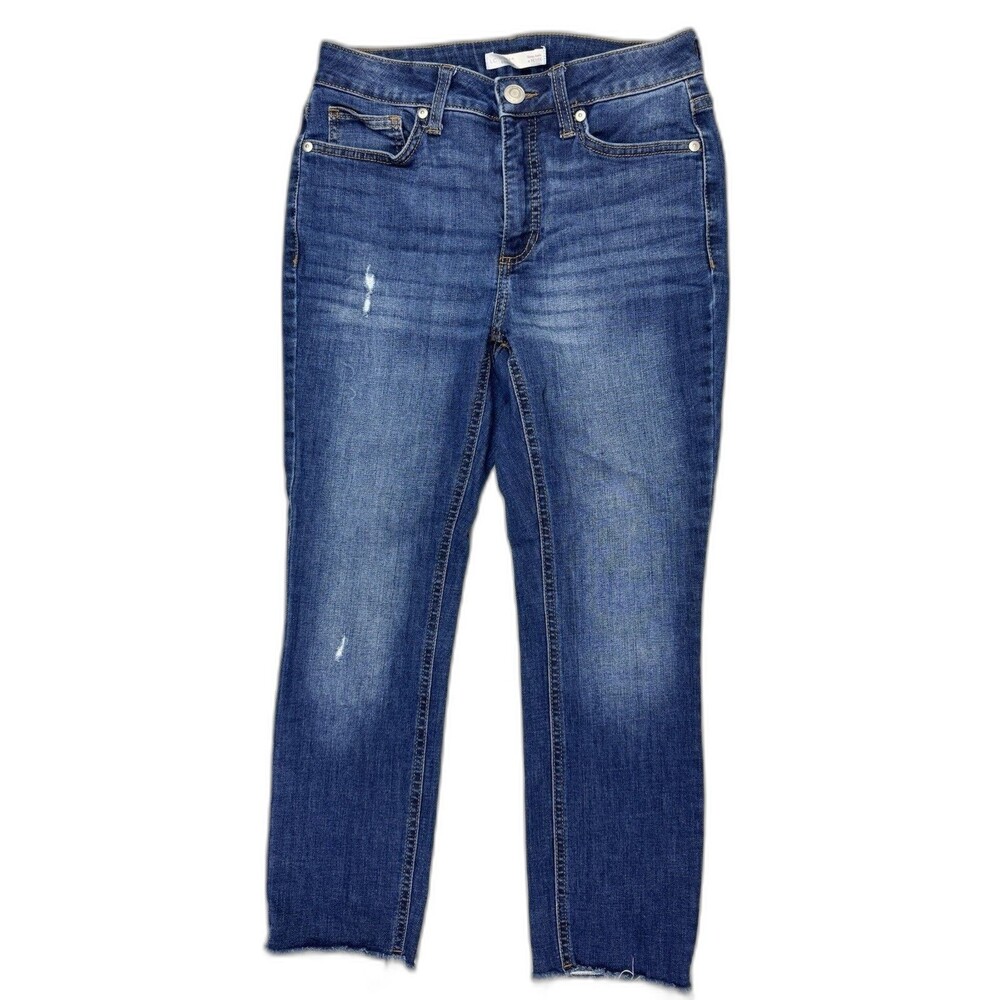 LC Lauran Conrad Size 4p Petite Women Jean Raw Hem Distres Mid Rise Skinny Ankle